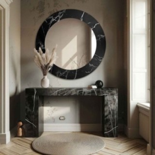 Kerek tükör fekete-ezüst márványon - MARBLE MURASO