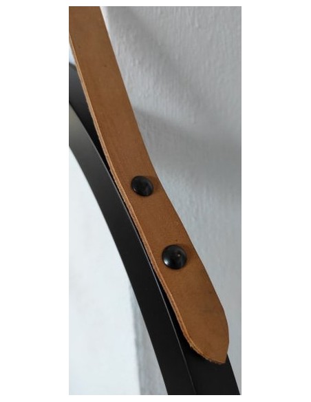 Kerek tükör fekete matt keretben, barna bőrszíjjal - OTTO PASEK BRONZE - keret színe az Ön választása szerint