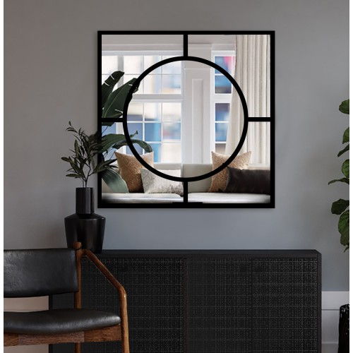 MDF négyzet alakú tükör loft körrel - MERA